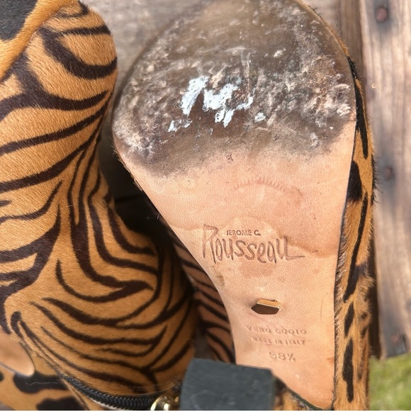 Jerome C Rousseau Vero Cuoio Zebra Print Platform High Heeled Ankle Boots 8 38.5 - Picture 7 of 11